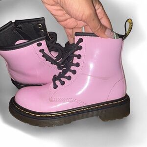 Dr. Martens 1460 Junior Patent Leather Lace Up Boot in pale pink size 12